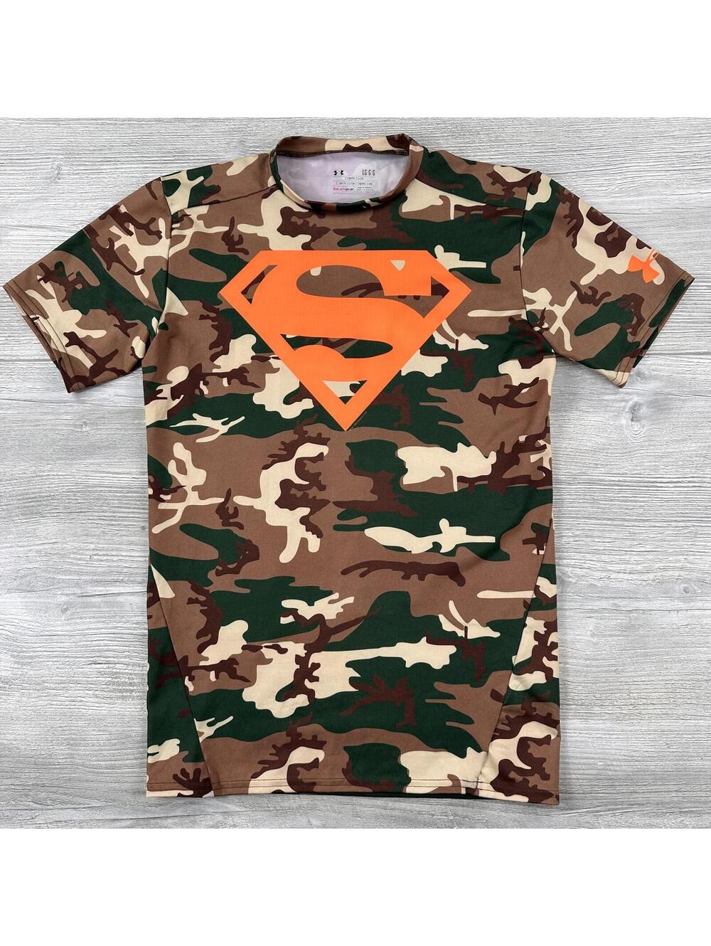 Under Armour Compression Tee Tshirt Mens Large Camo Woodland Superman Workout